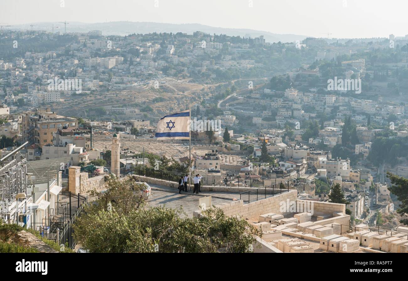 Cimetière juif de la montagne des oliviers, vue sur Jérusalem, Israël Banque D'Images