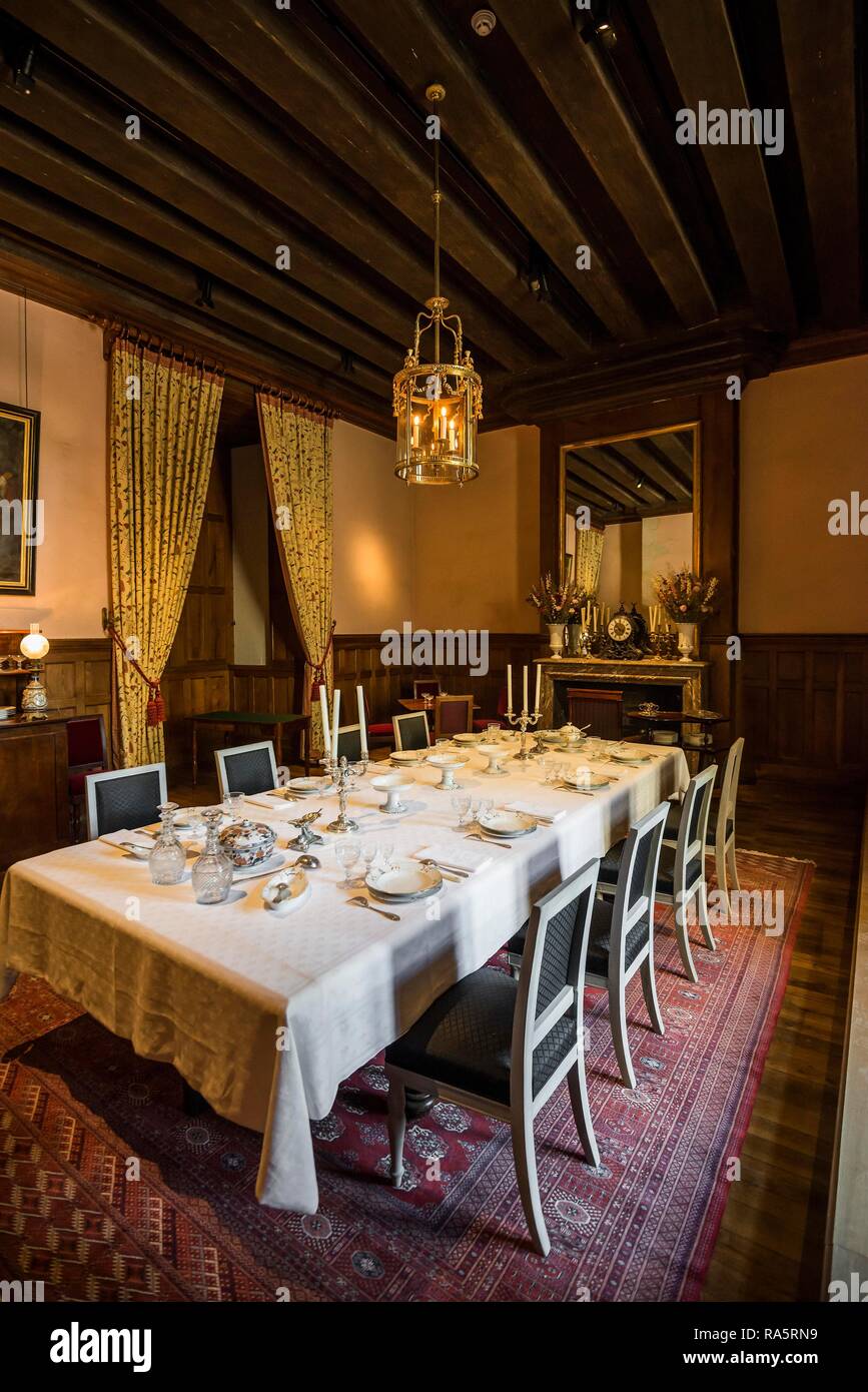Salle à manger historique, Le Château d'Azay-le-Rideau, château Renaissance sur la Loire, patrimoine mondial de l'UNESCO Banque D'Images