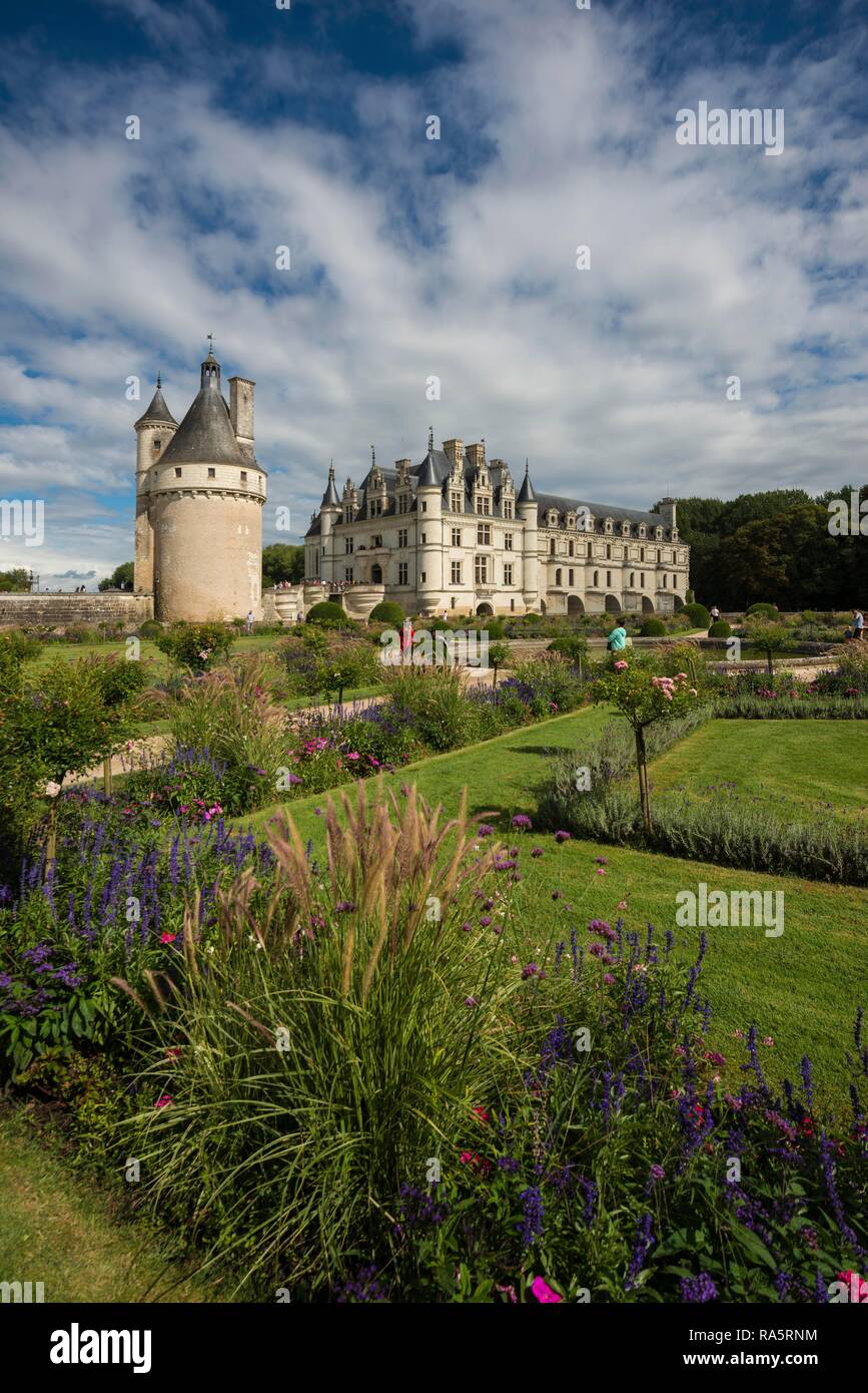 La visite du Château de Chenonceau et jardin, le Château de Chenonceau, Chenonceaux, Département Loire, Indre-et-Loire, région Centre, France Banque D'Images