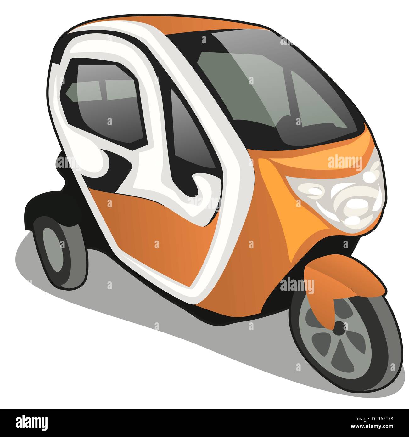 Voiture électrique à trois roues isolé sur fond blanc. Cartoon Vector illustration close-up. Illustration de Vecteur