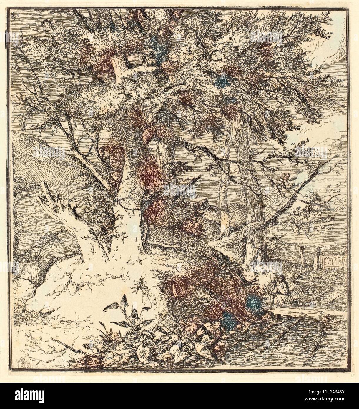 John Crome, britannique (1768-1821), l'arbre sur un monticule, eau-forte sur chine appliqué. Repensé par Gibon. L'art classique avec un repensé Banque D'Images