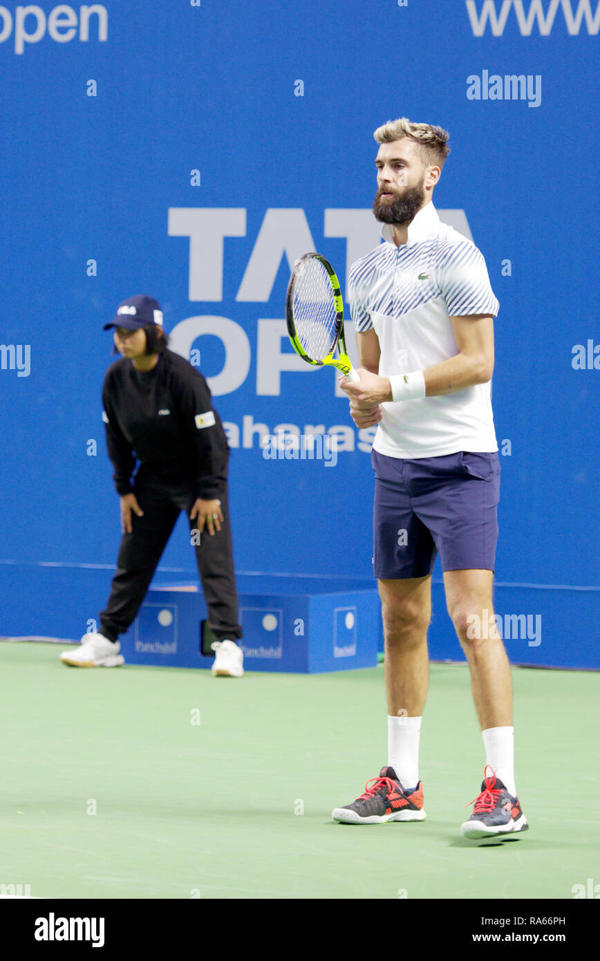 Pune, Inde. 1er janvier 2019. Benoit Paire de France en action dans la  première série de des célibataires compétition à Tata ouvrir le tournoi de tennis  ATP de Maharashtra à Pune, en