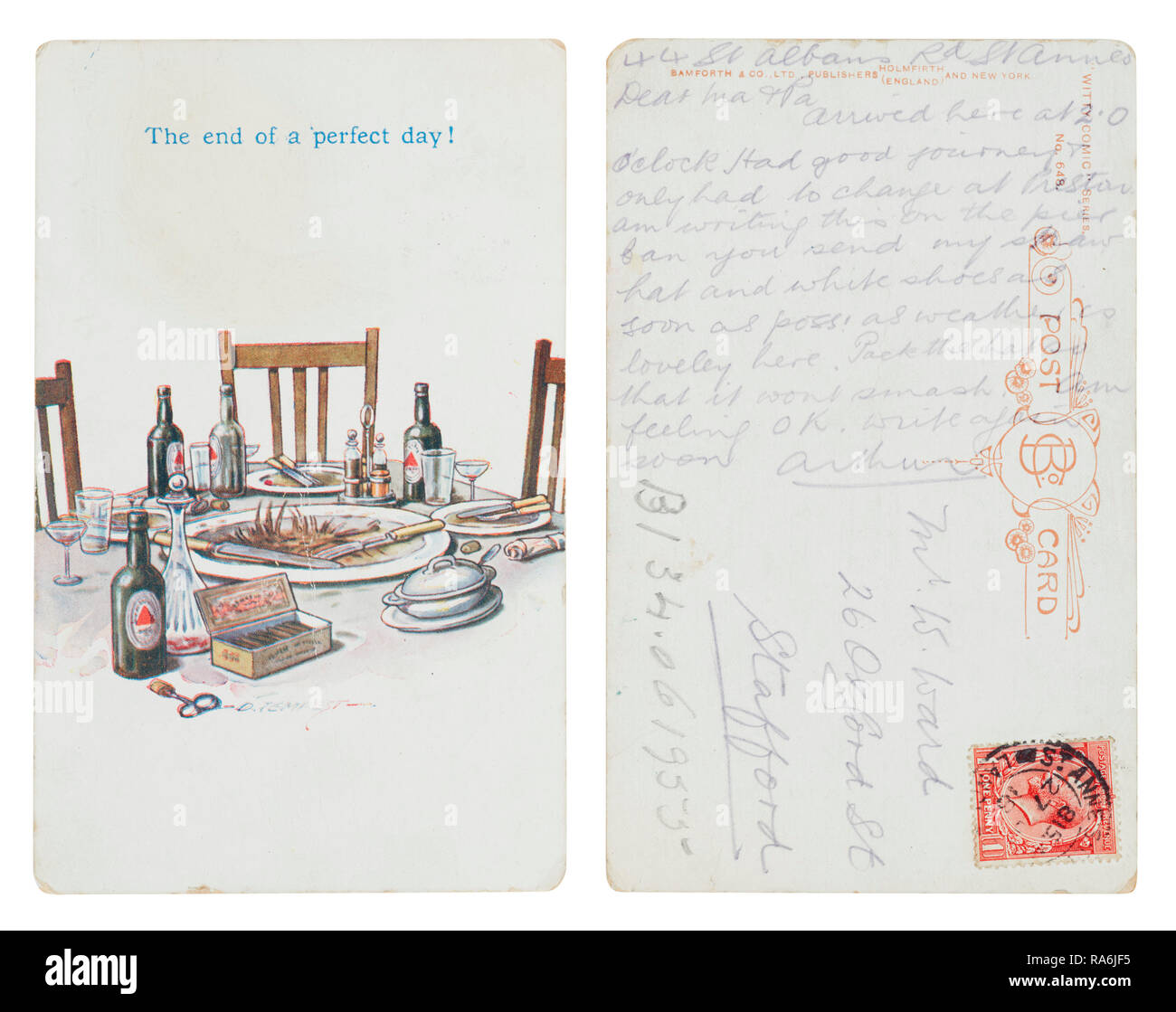 Carte postale envoyée en temps de guerre de Arthur Ward, 44 St Albans Road, St Annes de sa mère et de son père à 26, rue Oxford, Stafford en 1918 Banque D'Images