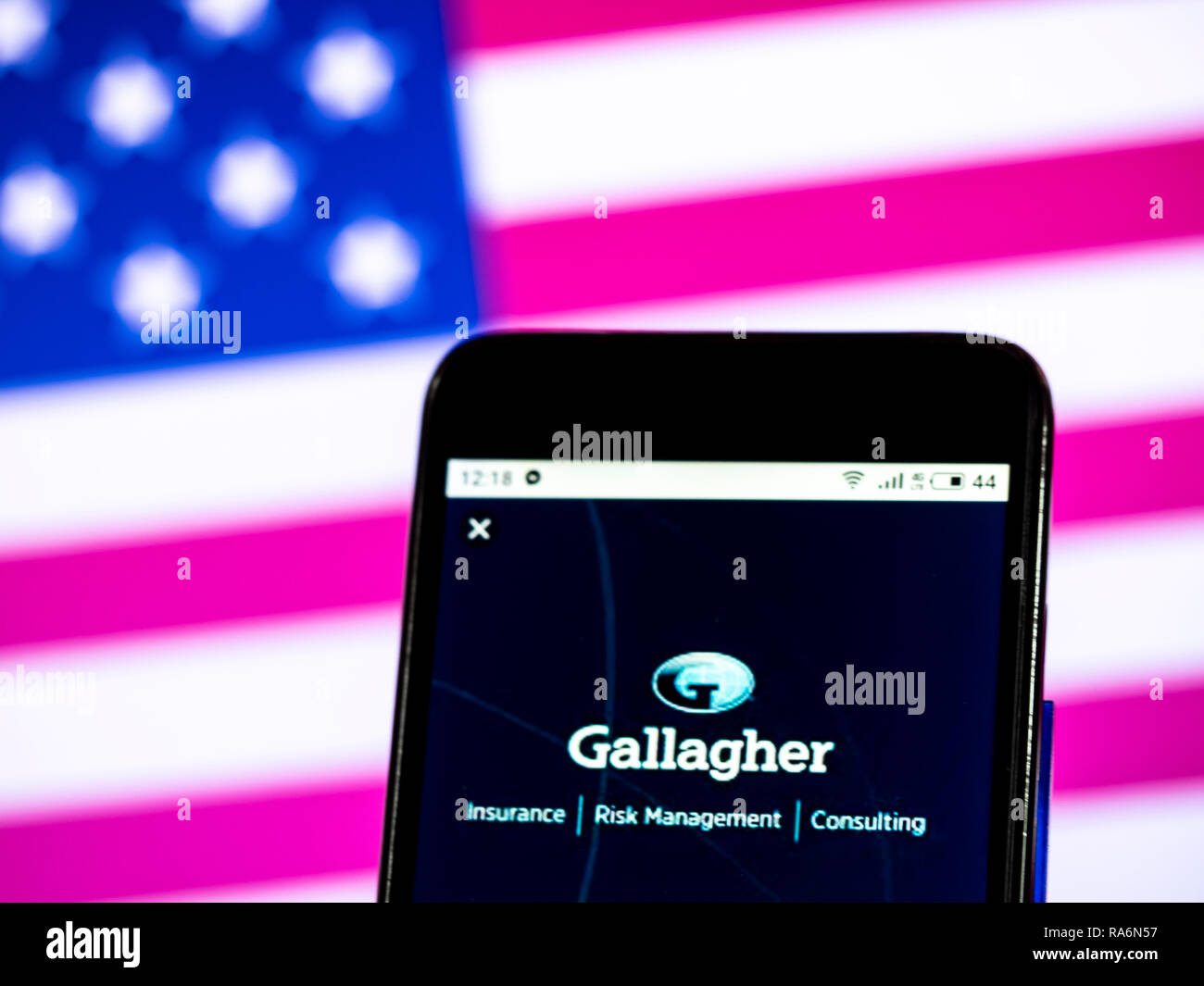 Arthur J. Gallagher & Co. d'avion logo de l'entreprise vu affichée sur smart phone Banque D'Images