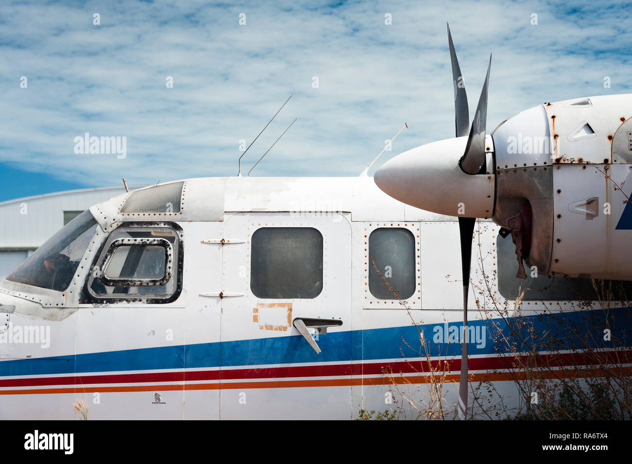 Lits jumeaux abandonnés prop avion Banque D'Images