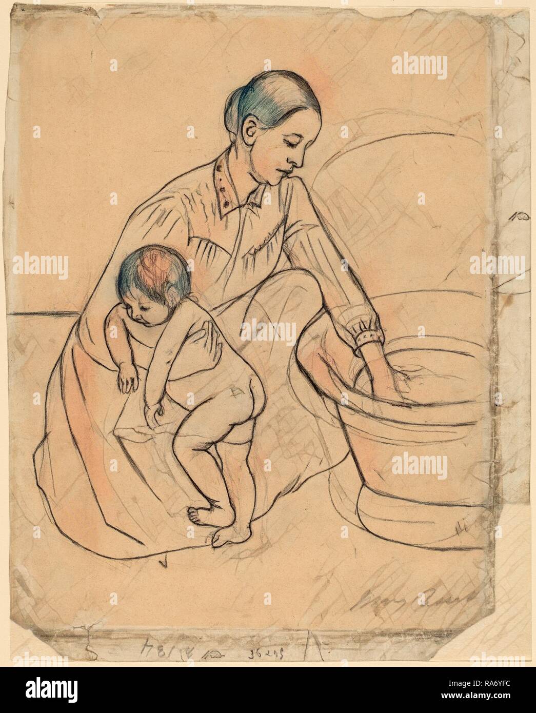 Mary Cassatt, la baignoire [recto], américain, 1844 - 1926, 1891, graphite et crayon noir. Repensé par Gibon. Classic repensé Banque D'Images
