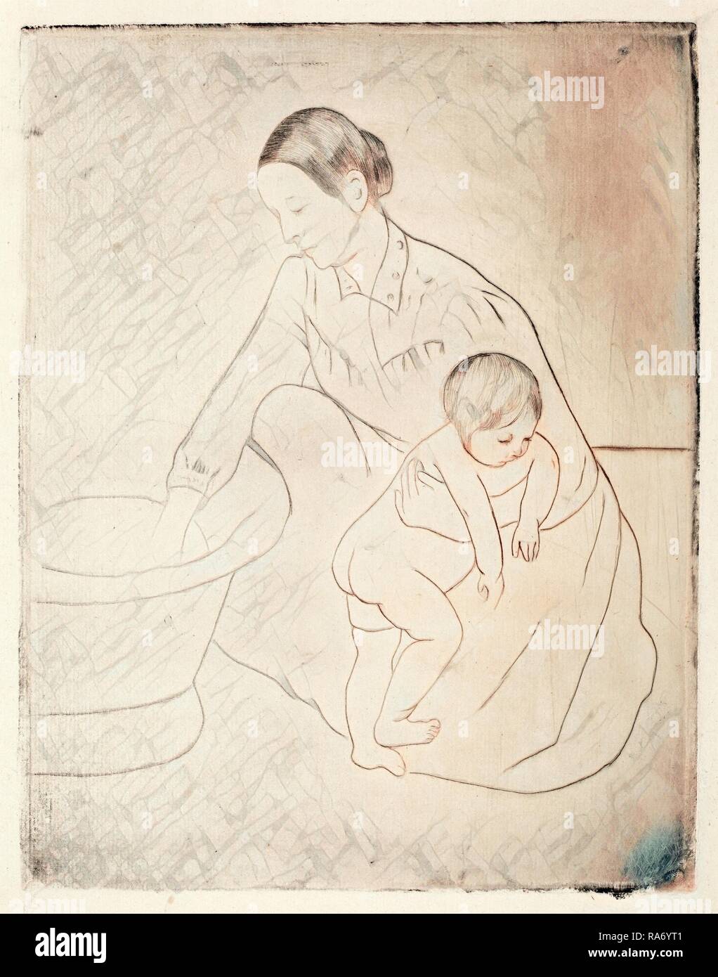 Mary Cassatt, la baignoire, cuisine américaine, 1844 - 1926, ch. 1891, pointe sèche et douce au sol-eau-forte. Repensé Banque D'Images