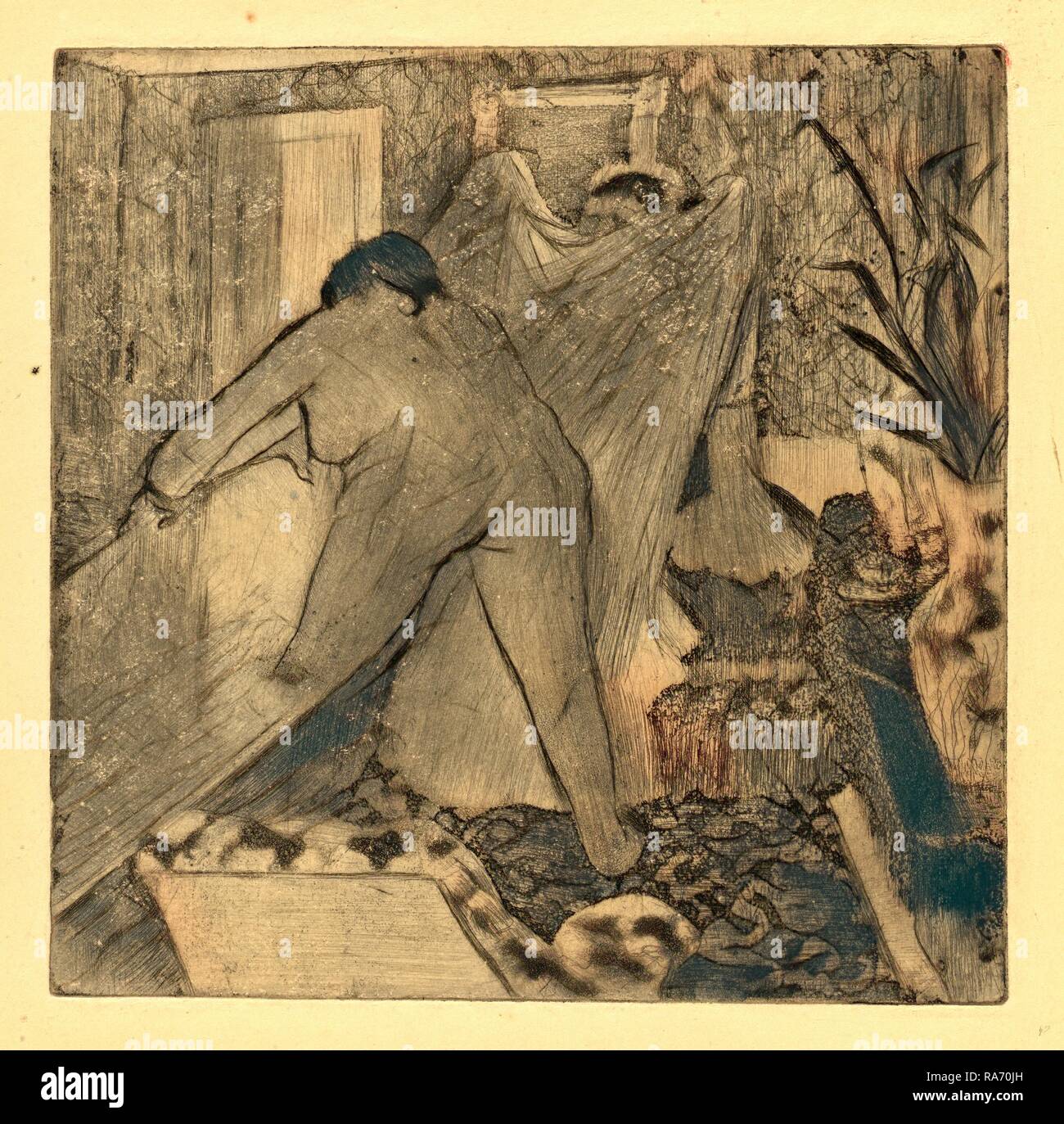Edgar Degas, laissant la baignoire (la sortie du bain), français, 1834-1917, ch. 1879-1880, crayon électrique, eau-forte repensé Banque D'Images