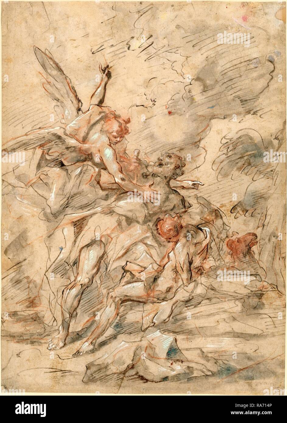 Francesco Fontebasso, italien (1689-1767), le Sacrifice d'Isaac, 1750-1755, plume et encre grise et marron gris avec laver repensé Banque D'Images