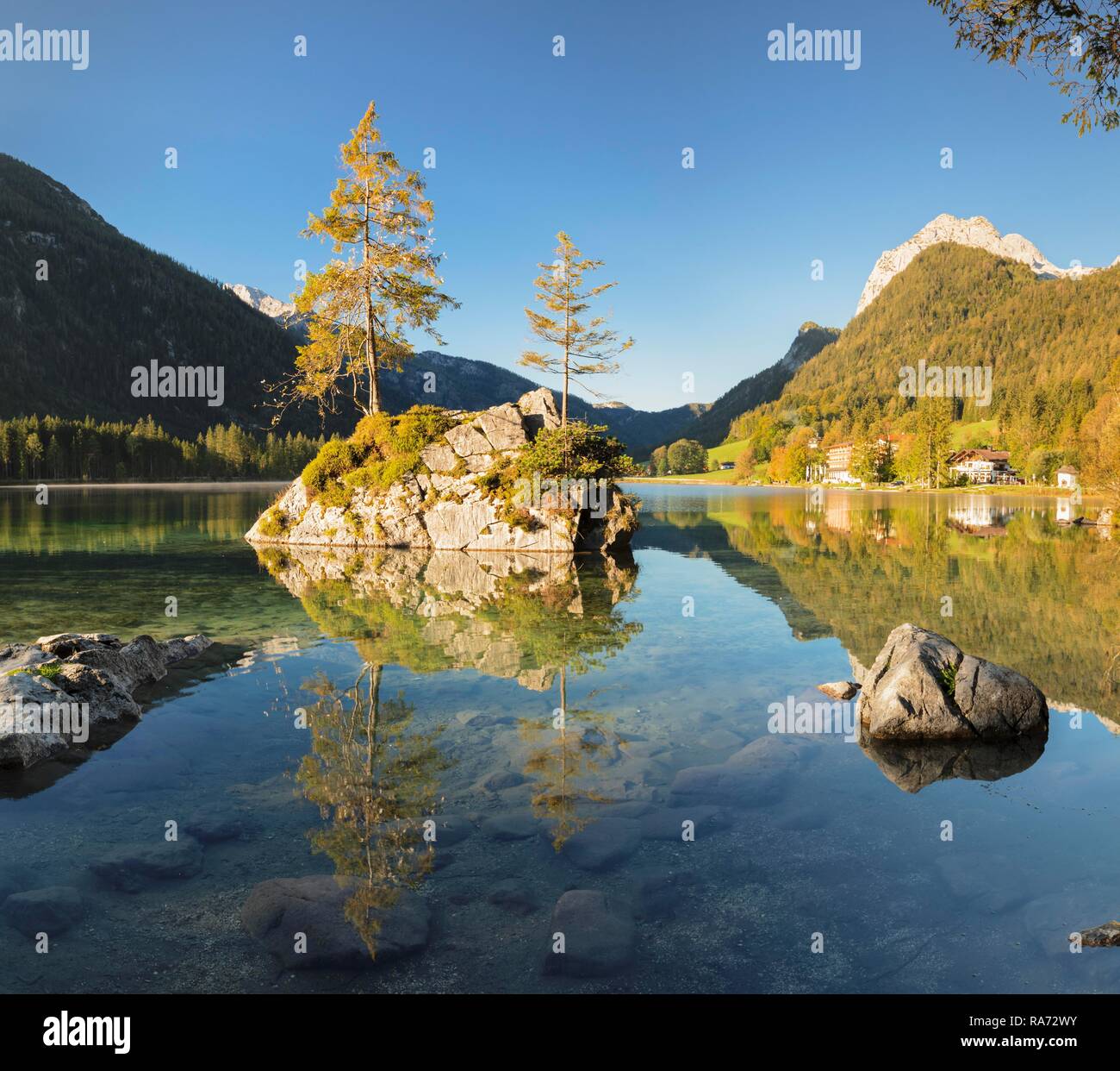 Lac Hintersee, Ramsau, Berchtesgadener Land, le parc national de Berchtesgaden, Allemagne Banque D'Images