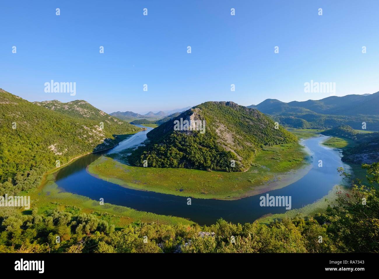 River bend de Rijeka Crnojevica, la rivière vue depuis le point de vue Pavlova Strana, National Park, près de la ville de Cetinje Skutarisee Banque D'Images