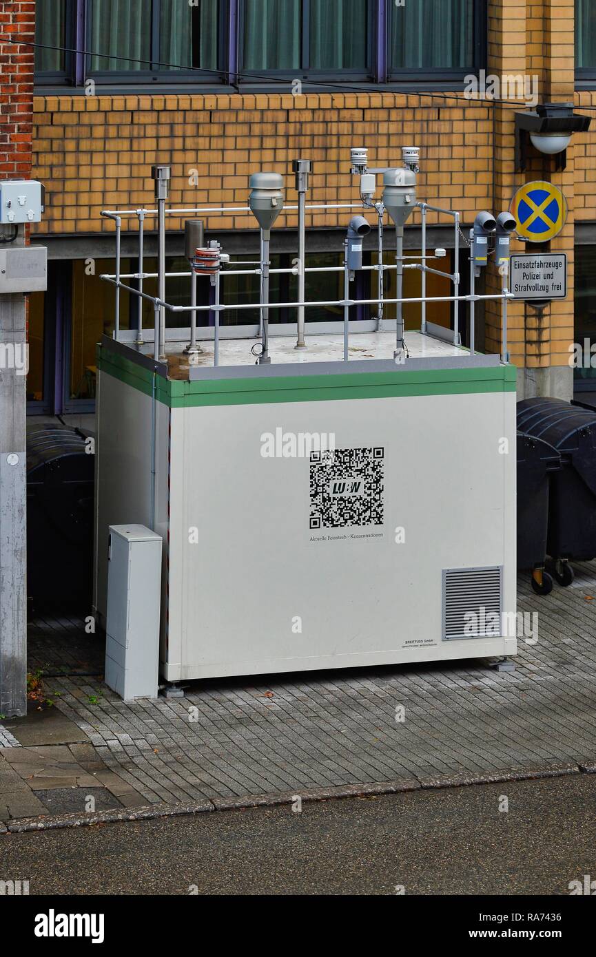 Emplacement avec la plus haute concentration de dioxyde d'azote de façon permanente en Allemagne, la poussière fine à la station de mesure Neckartor, Stuttgart Banque D'Images
