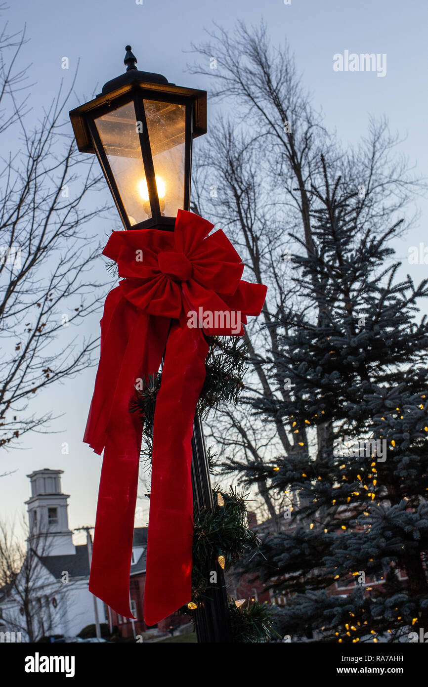 Décorations de Noël dans le pays rural ville de Barre, MA Banque D'Images