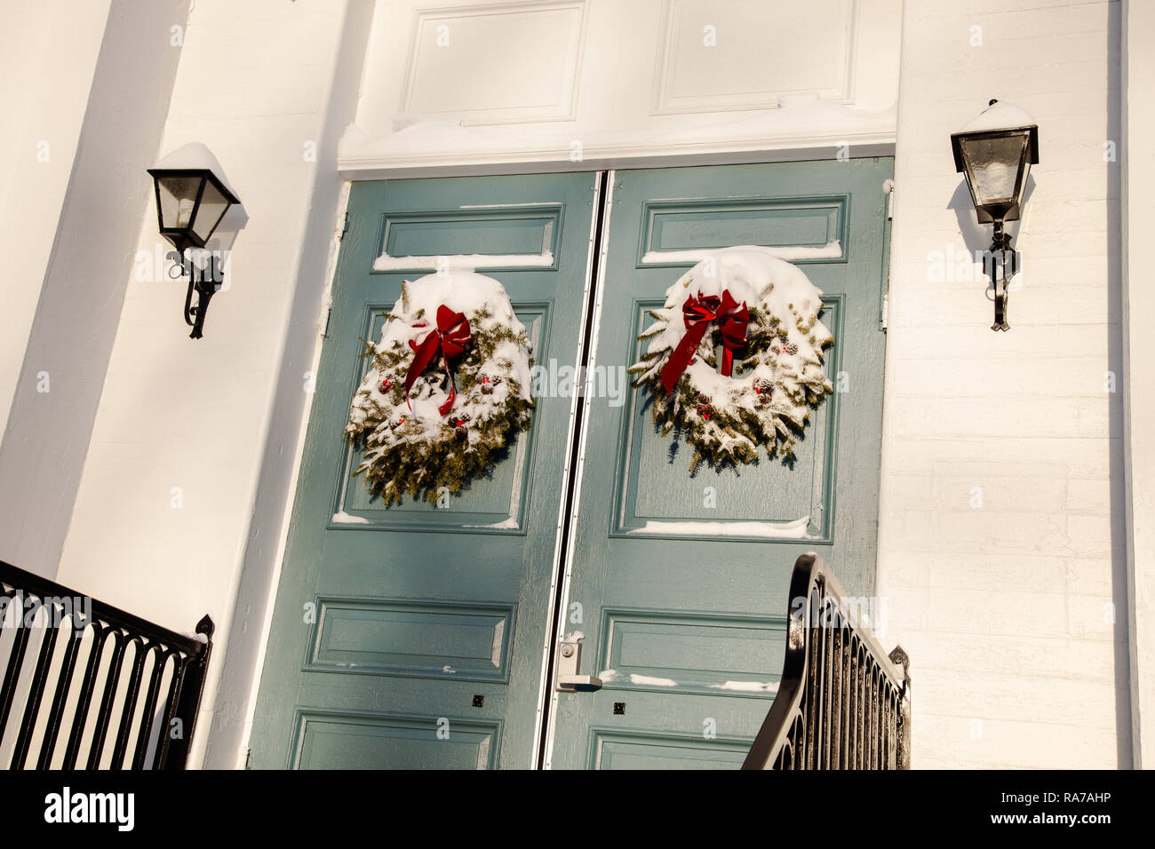 Décorations de Noël dans le pays rural ville de Barre, MA Banque D'Images