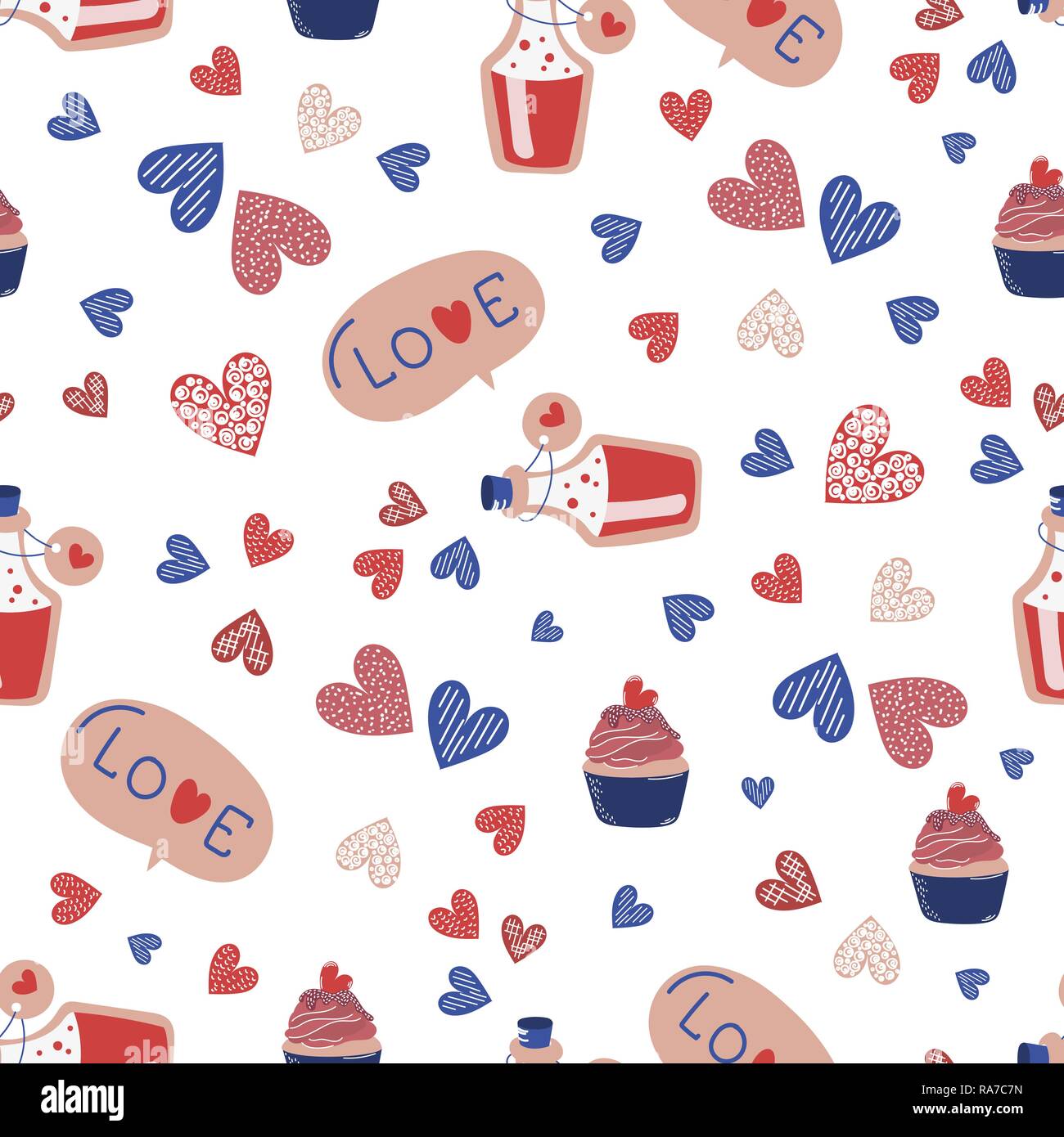 Boire de l'amour Saint-valentin Seamless Vector Pattern pour impression, tissu et papier numérique. Illustration de Vecteur