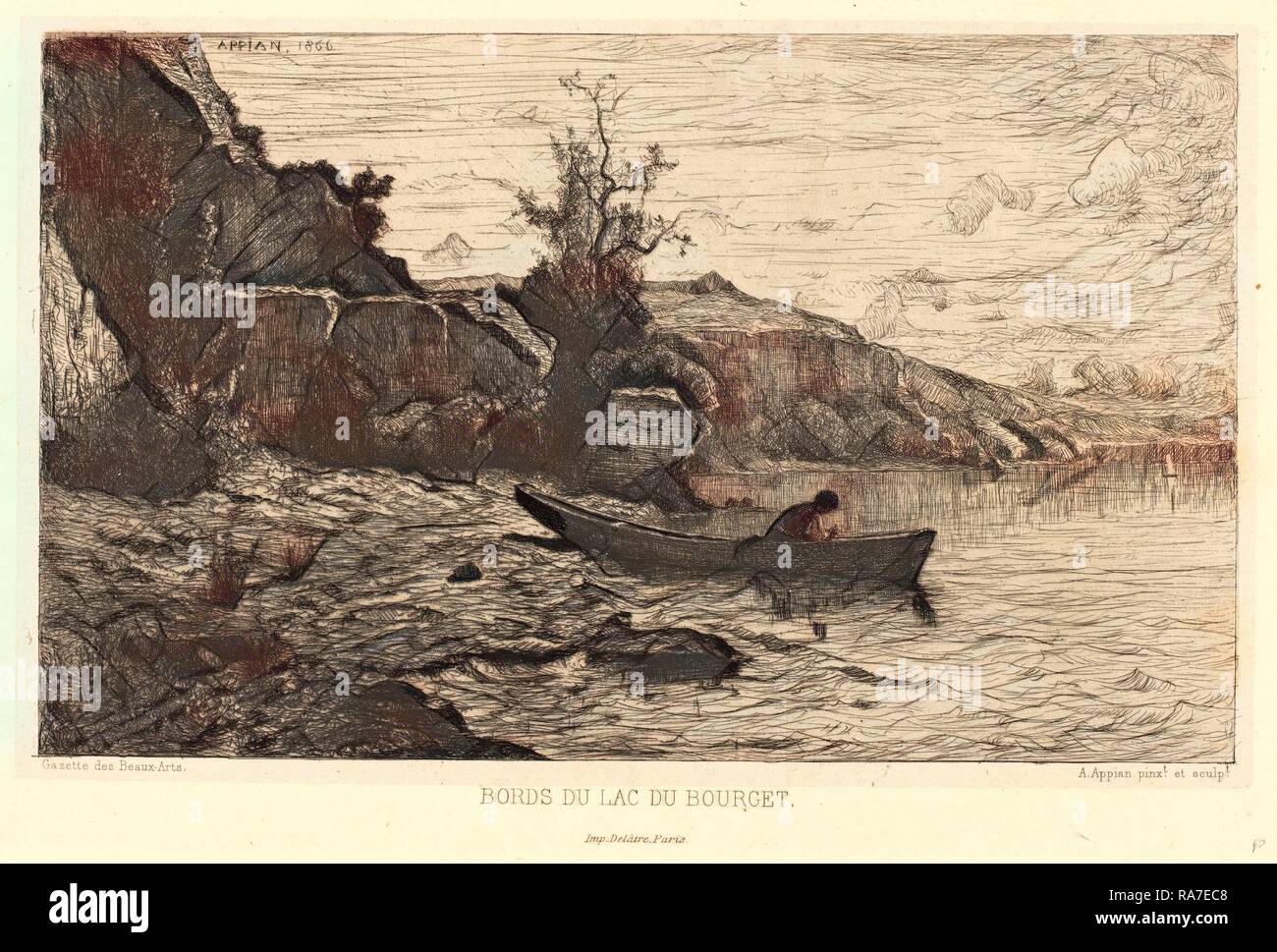 Adolphe Appian, français (1818-1898), bords du lac du Bourget, 1866, eau-forte. Repensé par Gibon. L'art classique avec un repensé Banque D'Images