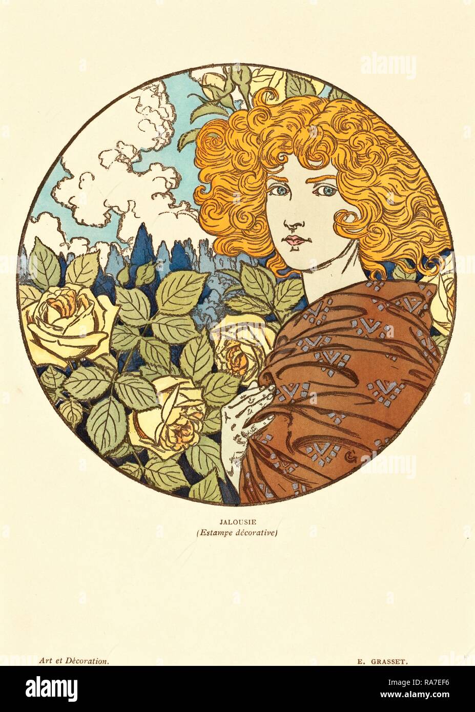 Eugène Grasset, Jalousie (la jalousie), français, 1841-1917, à la main, lithographie sur papier vélin. Repensé Banque D'Images