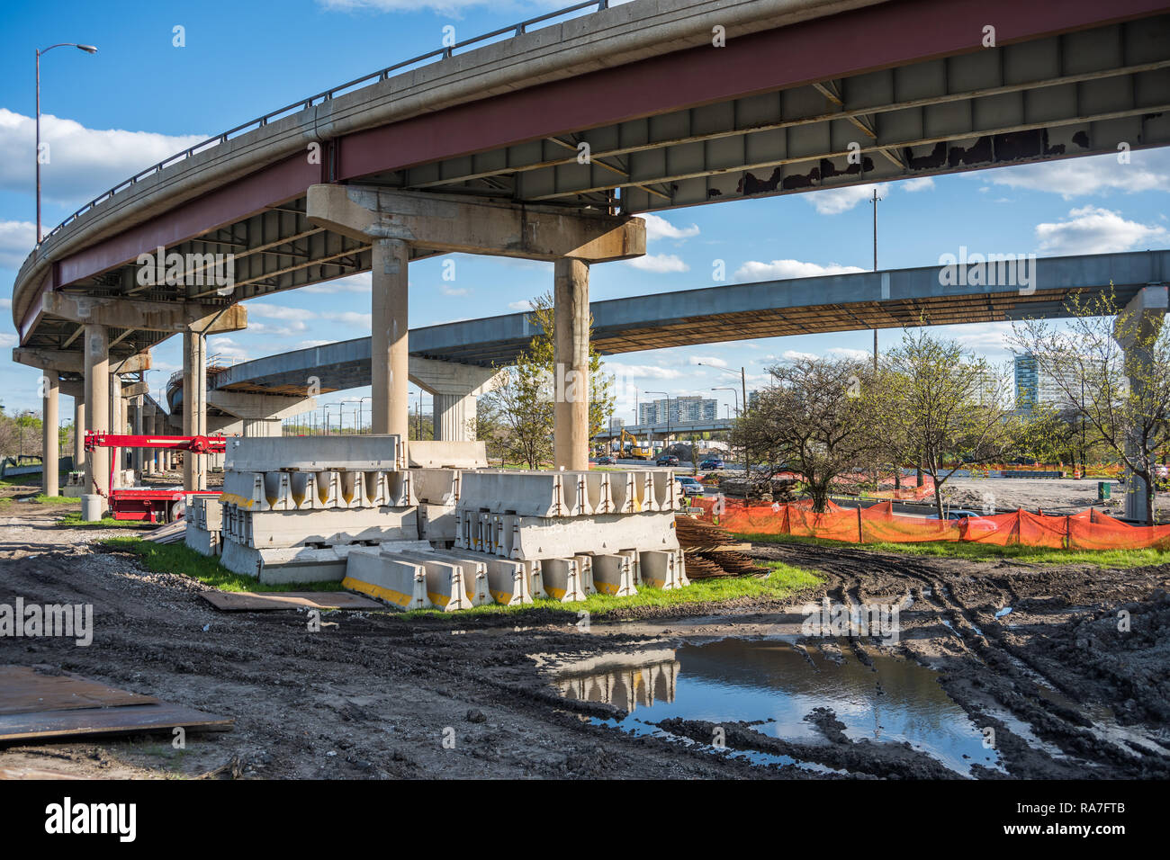 Construction de l'échange entre Lake Shore Drive et de l'Interstate 55 Banque D'Images