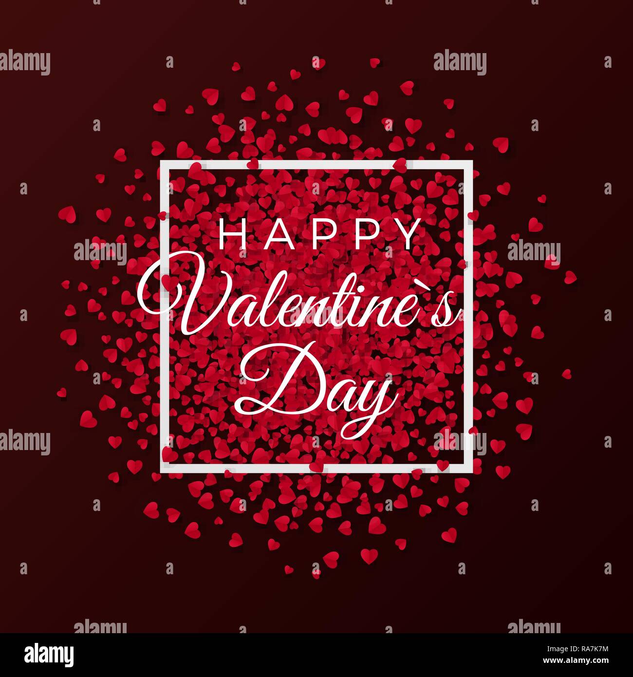 Happy Valentines Day Greeting Card design. Papier de confettis coeurs rouges. Texte d'accueil dans cadre blanc. Vector illustration Illustration de Vecteur