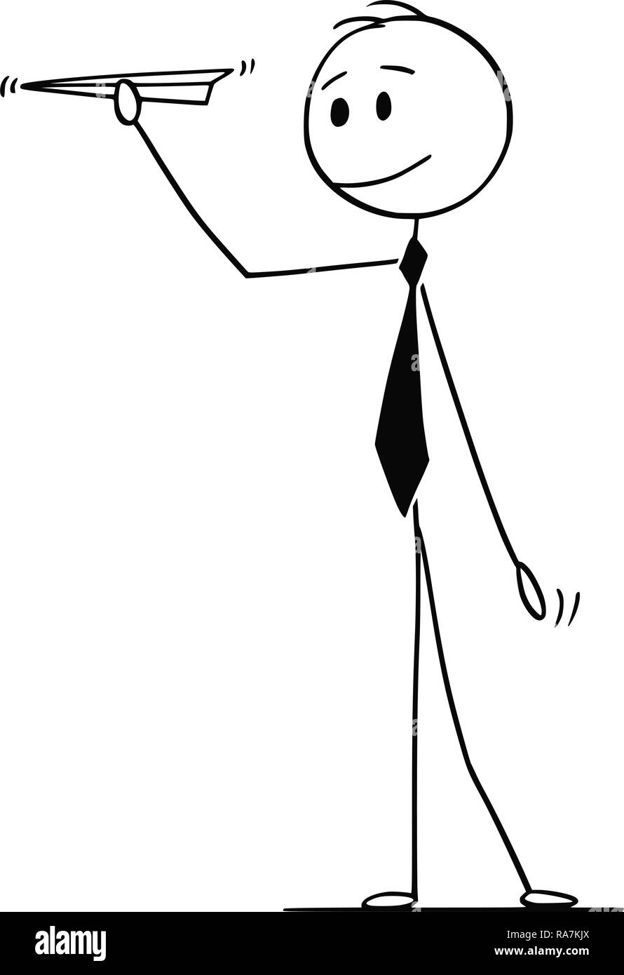 Cartoon of Businessman Holding Paper Airplane Illustration de Vecteur