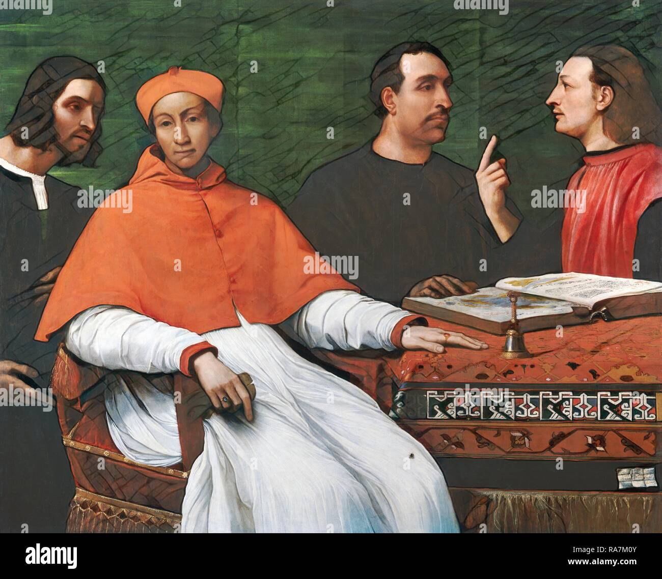 Sebastiano del Piombo, Bandinello Sauli Cardinal, son secrétaire, et deux géographes, italien, 1485-1547, 1516, huile repensé Banque D'Images