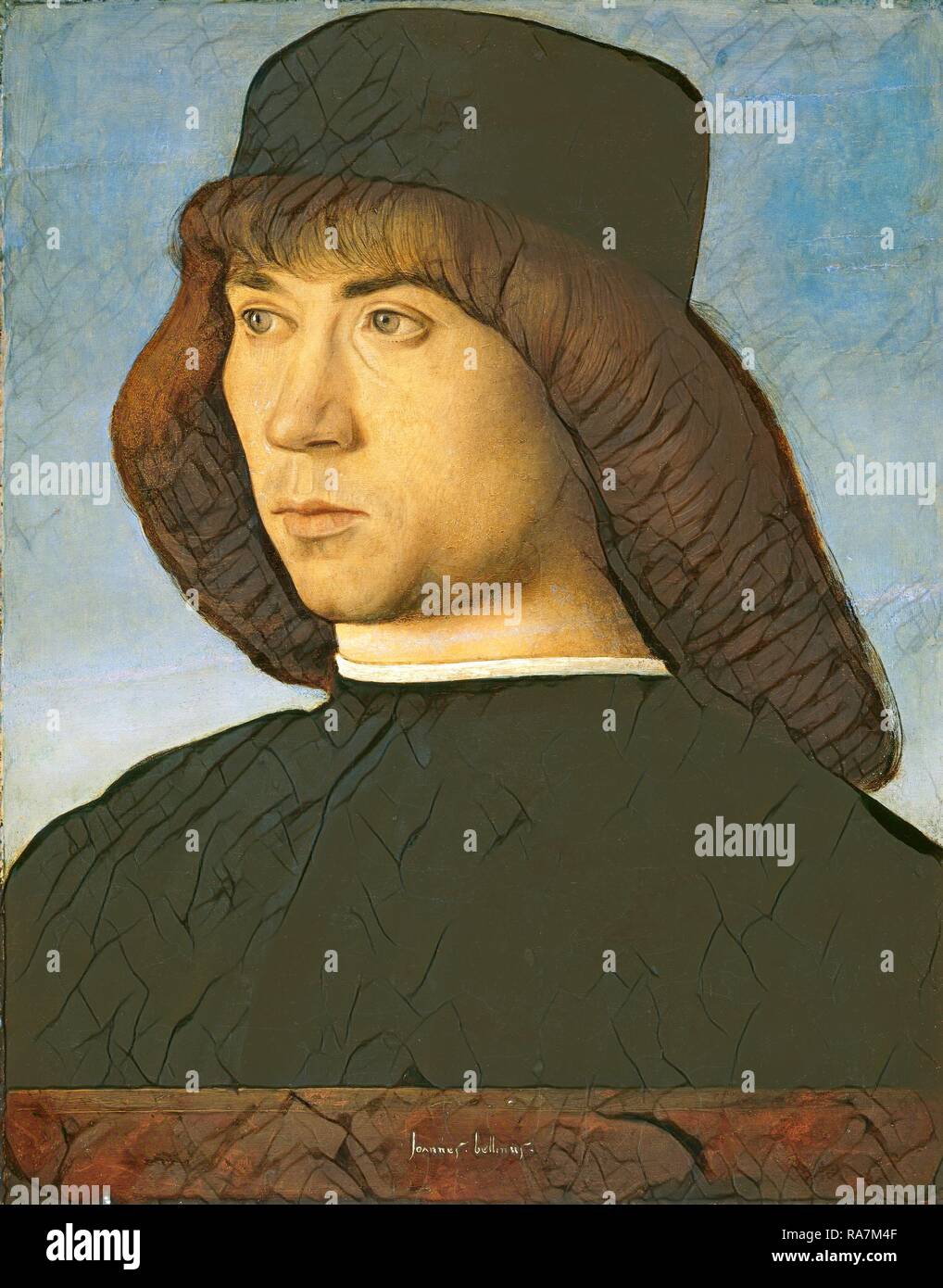 Giovanni Bellini, Italien (ch. 1430-1435-1516), Portrait d'un jeune homme, c. 1490, huile sur panneau. Repensé Banque D'Images