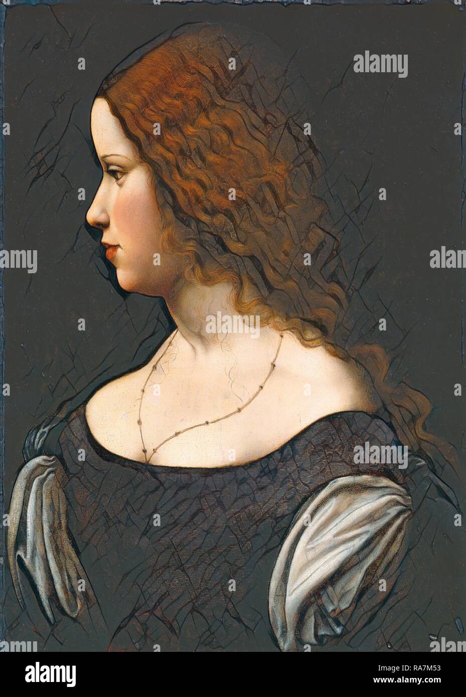 Disciple de Léonard de Vinci, Portrait d'une jeune dame, ch. 1500, huile sur panneau transférée à panneaux durs. Repensé Banque D'Images
