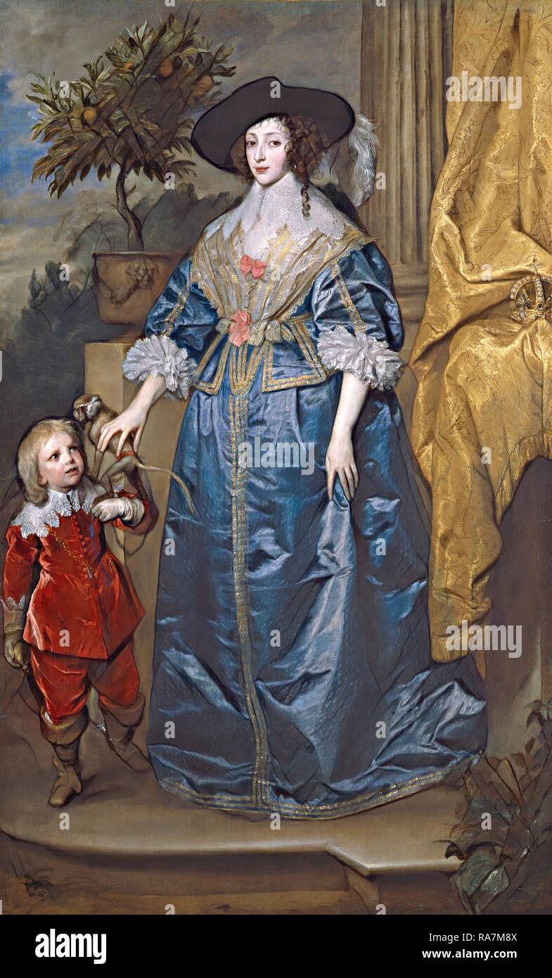 Sir Anthony Van Dyck, flamand (1599-1641), la reine Henrietta Maria avec Sir Jeffrey Hudson, 1633, huile sur toile repensé Banque D'Images