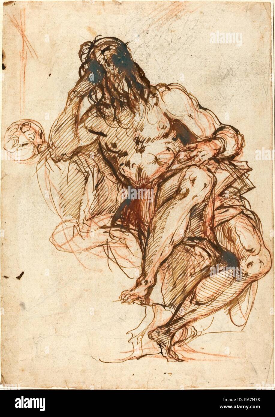 Alessandro Maganza, italien (1556-1640), Saint Jérôme, plume et encre brune avec stylo reed plus de craie rouge sur papier vergé repensé Banque D'Images