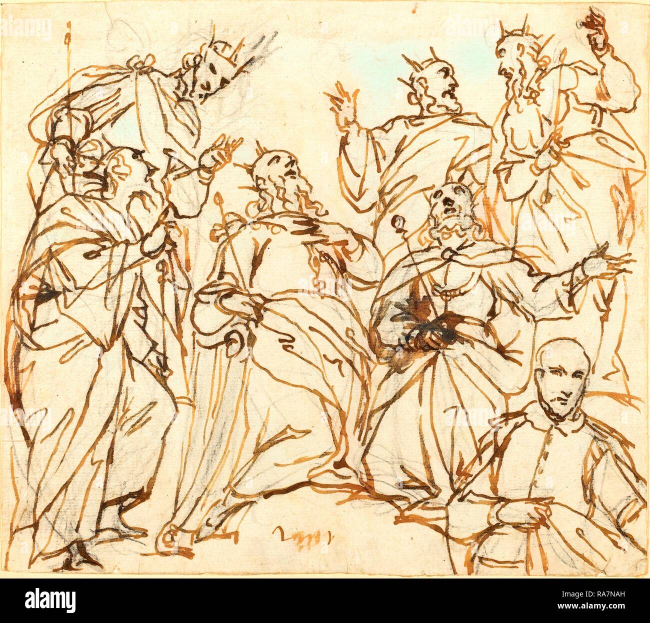 Alessandro Maganza, italien (1556-1640), Six rois et un donateur, plume et encre brune sur craie noire sur papier vergé repensé Banque D'Images