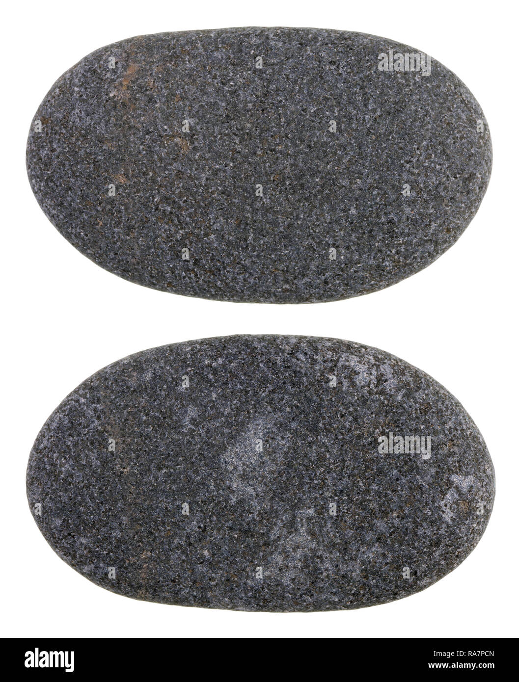 Une petite côte noire lisse pebble stone tourné par les vagues de la mer Baltique. Isolé sur un plan macro studio blanc Banque D'Images