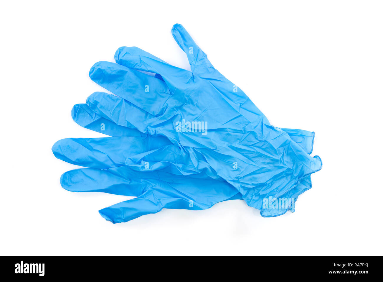 En latex bleu et gants de laboratoire isolé sur fond blanc Photo Stock -  Alamy