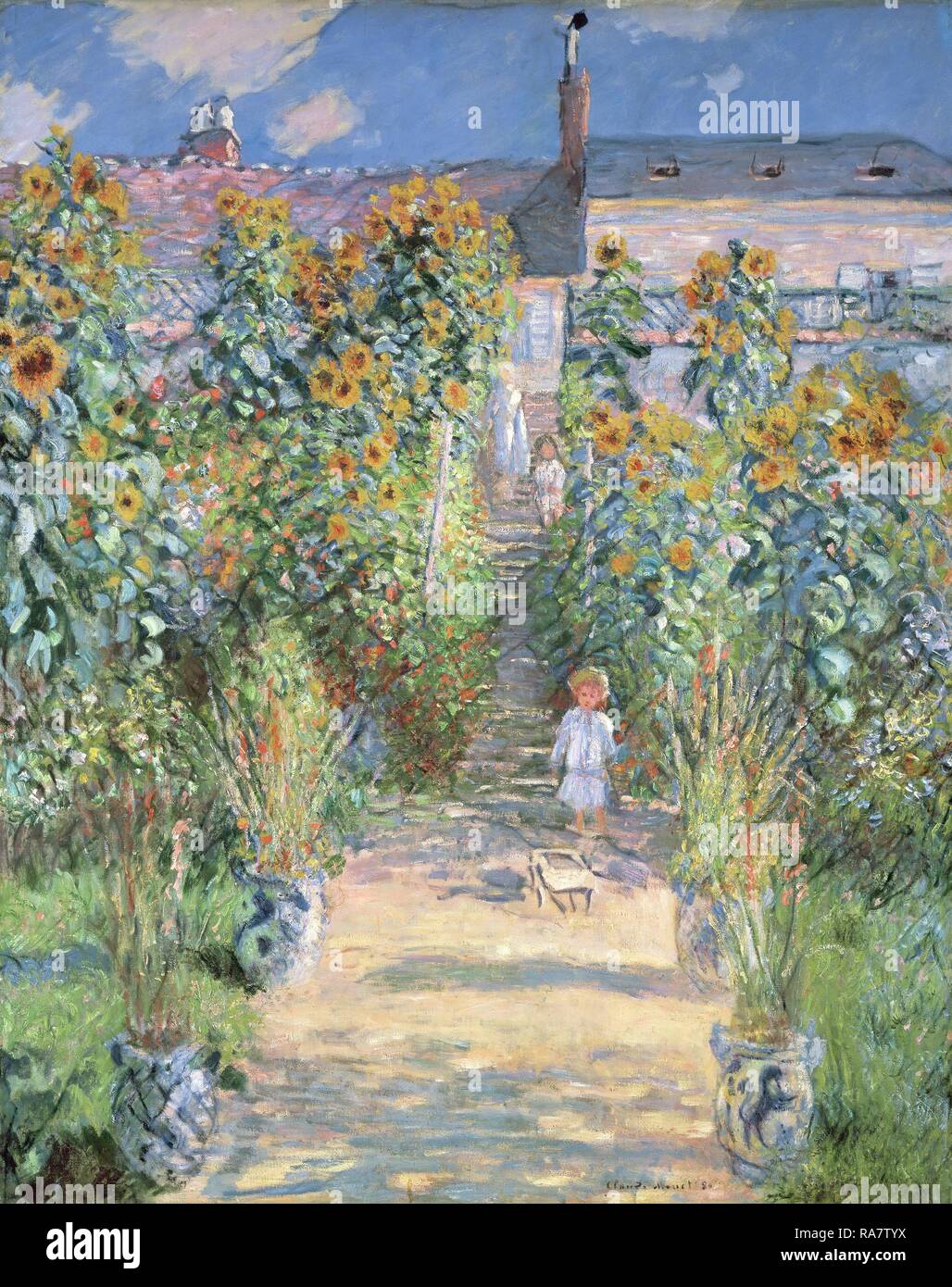 Claude Monet, le jardin de l'artiste à Vétheuil, Français, 1840 - 1926, 1880, huile sur toile. Repensé par Gibon. Classic repensé Banque D'Images