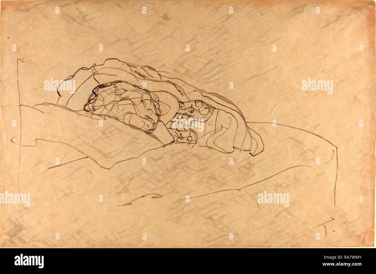 Gustav Klimt, recroquevillé Girl on Bed, autrichien, 1862 - 1918, 1916-1917, le graphite. Repensé par Gibon. L'art classique repensé Banque D'Images