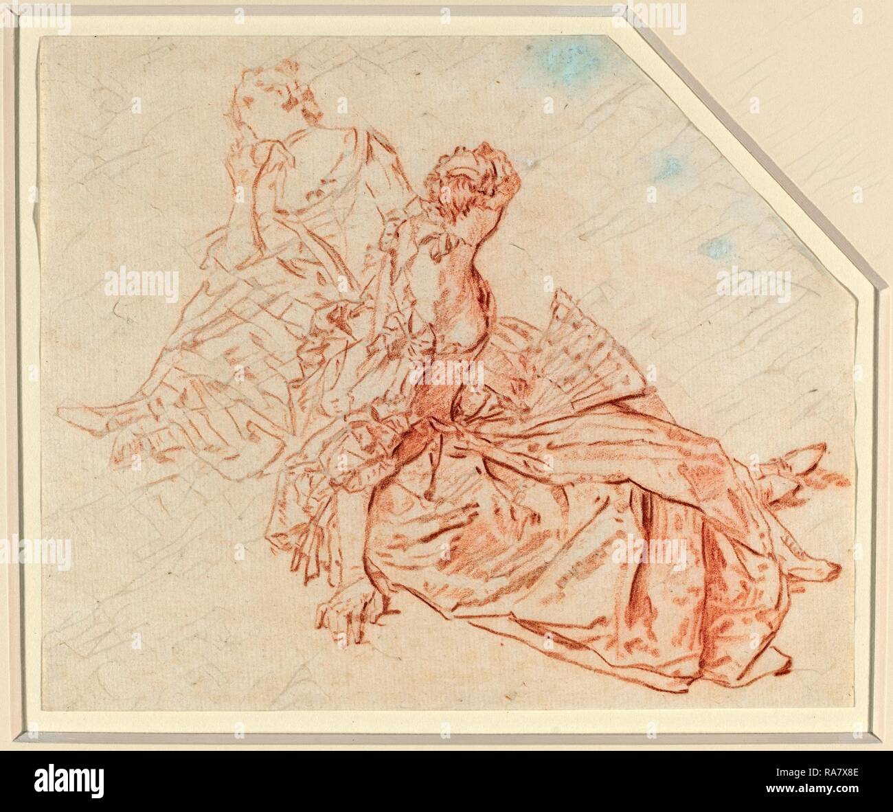 Nicolas Lancret (Français, 1690 - 1743), deux femmes assises, craie rouge sur papier vergé. Repensé par Gibon. L'art classique repensé Banque D'Images