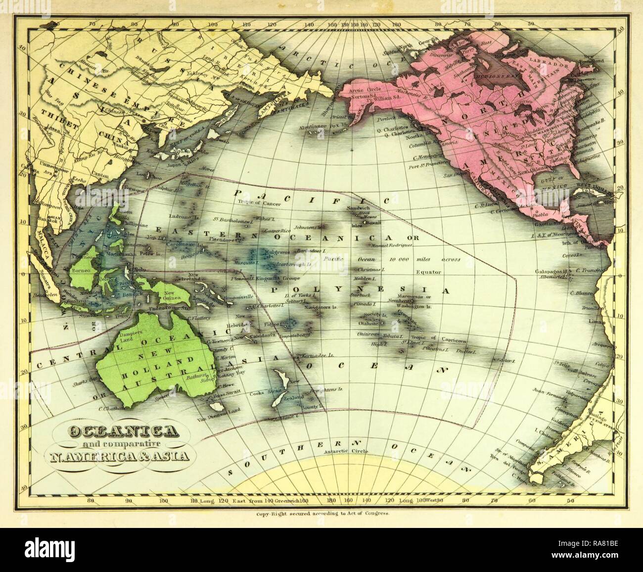 Carte de l'Europe, également connu sous le nom de oceanica, est une région centrée sur les îles de l'océan Pacifique tropical, 19e repensé Banque D'Images