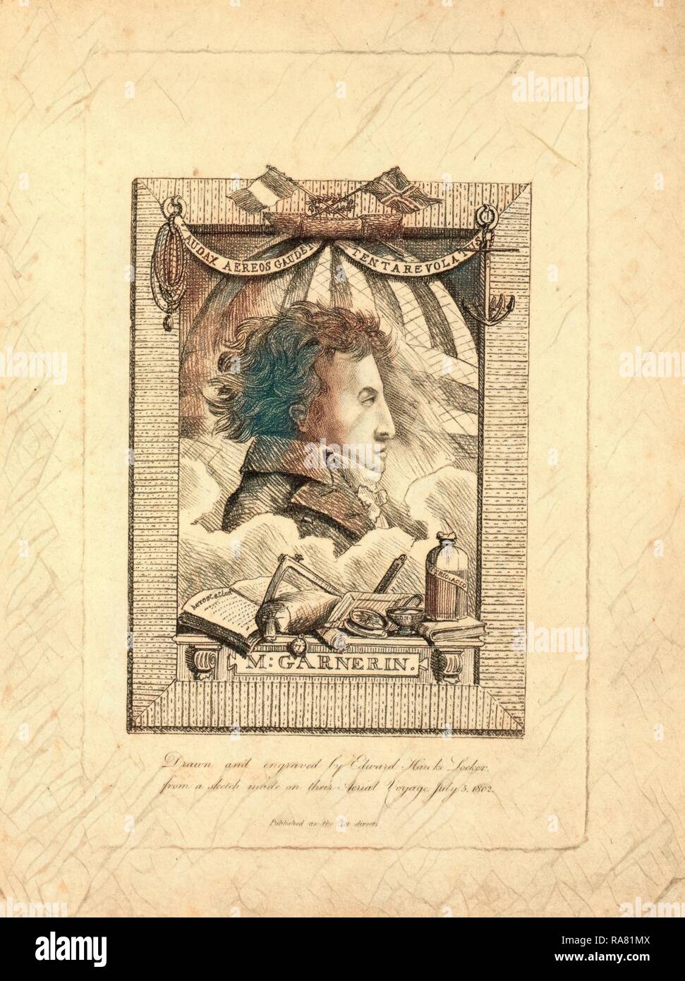 M. Garnerin dessiné et gravé par Edward, Hawke-Locker à partir d'un croquis fait sur leur voyage aérien le 5 juillet 1802, repensé Banque D'Images