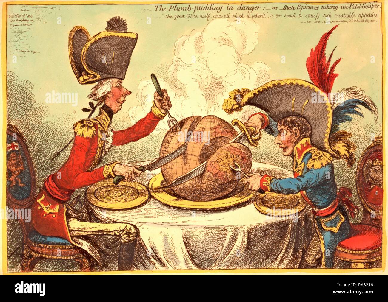 Le boudin d'aplomb en danger, ou état, jouisseur de prendre un petit souper, William Pitt, portant un uniforme régimentaire repensé Banque D'Images