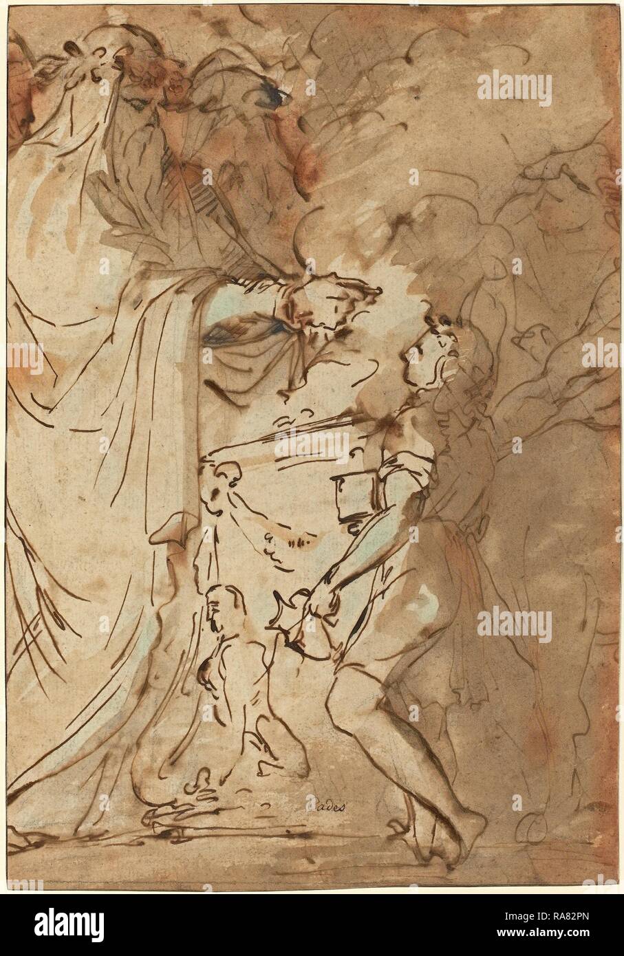 Giuseppe Cades (Italien, 1750 - 1799), le Sacrifice [recto], plume et encre brune et lavis sur papier vergé. Repensé Banque D'Images