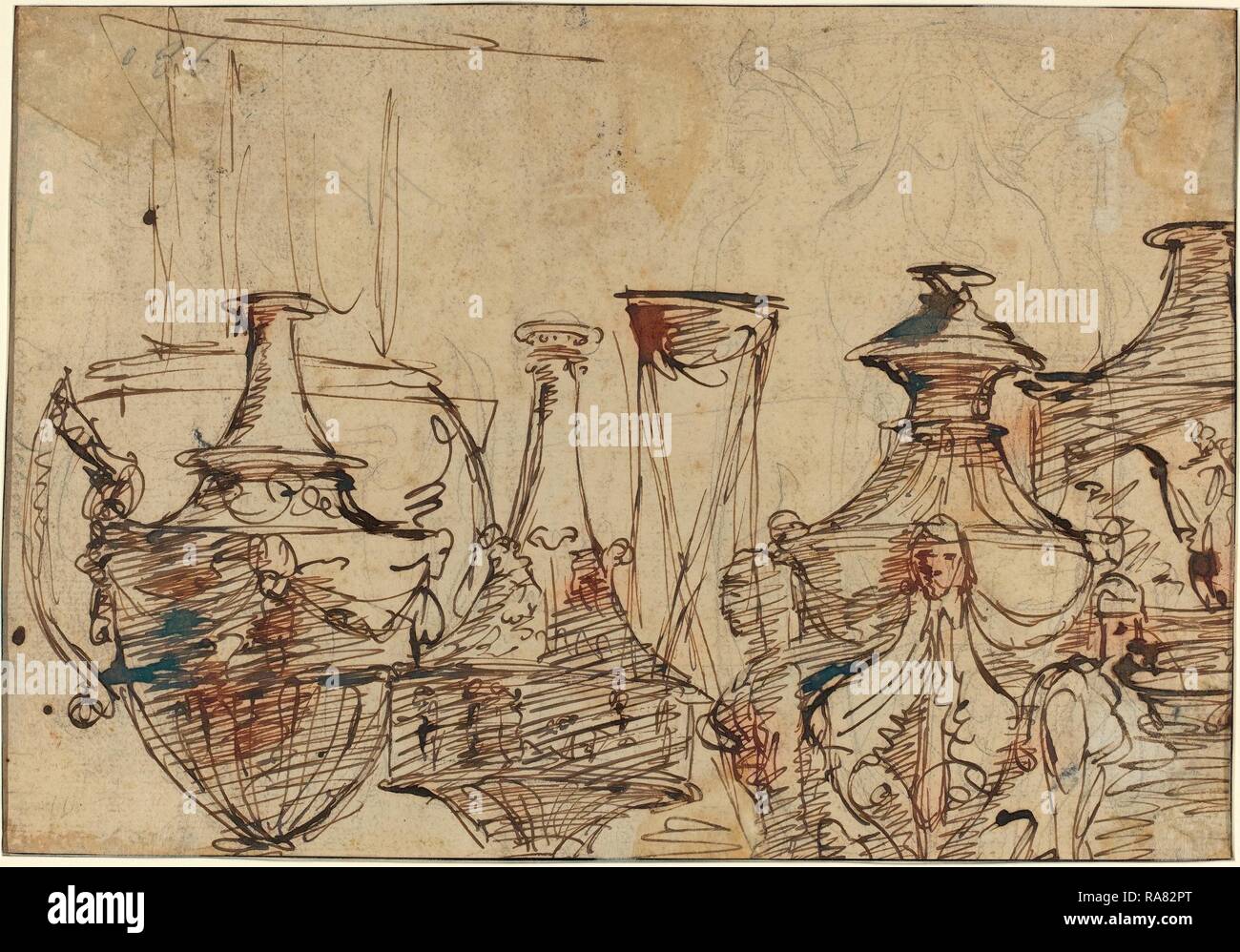 Giuseppe Cades (Italien, 1750 - 1799), dessins de vases, plume et encre brune sur mine de plomb sur papier vergé. Repensé Banque D'Images