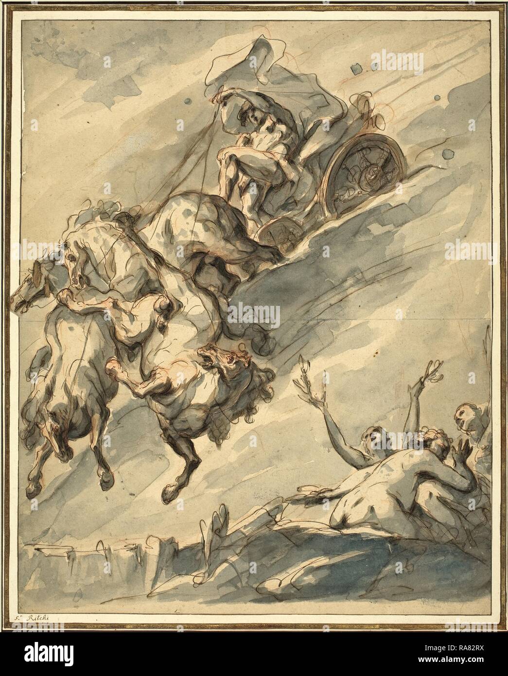Francesco Fontebasso (Italien, 1689 - 1767), la chute de Phaeton, 1745-1750, plume et encre brune sur craie rouge avec brown repensé Banque D'Images