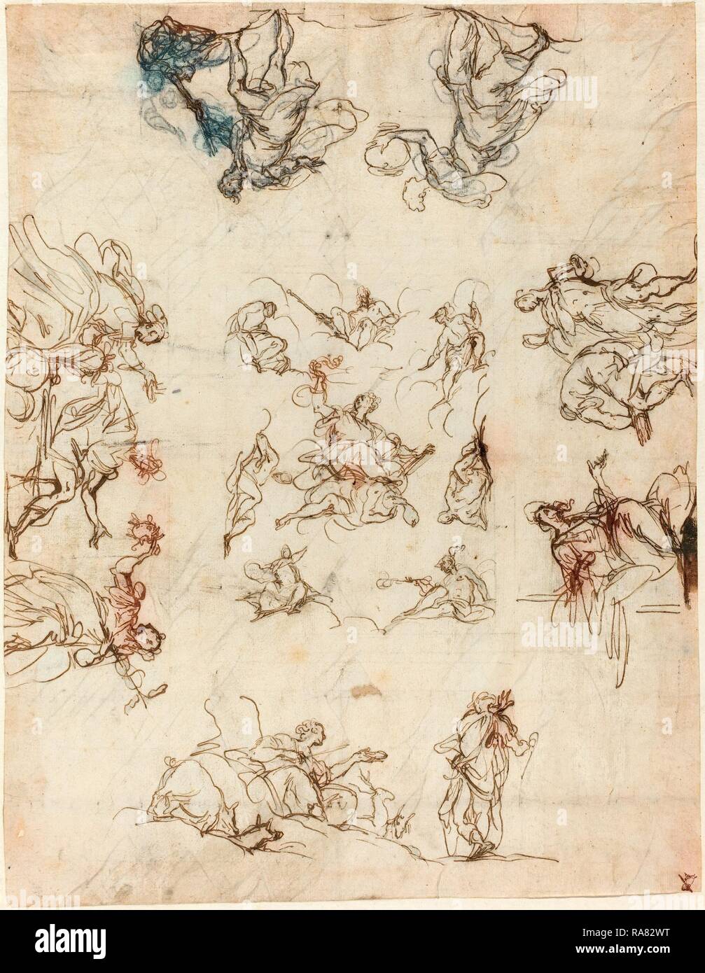 Alessandro Maganza (Italien, 1556 - 1640), un plafond à compartiments avec des allégories et des mythes, 1590-1600, plume et repensé Banque D'Images