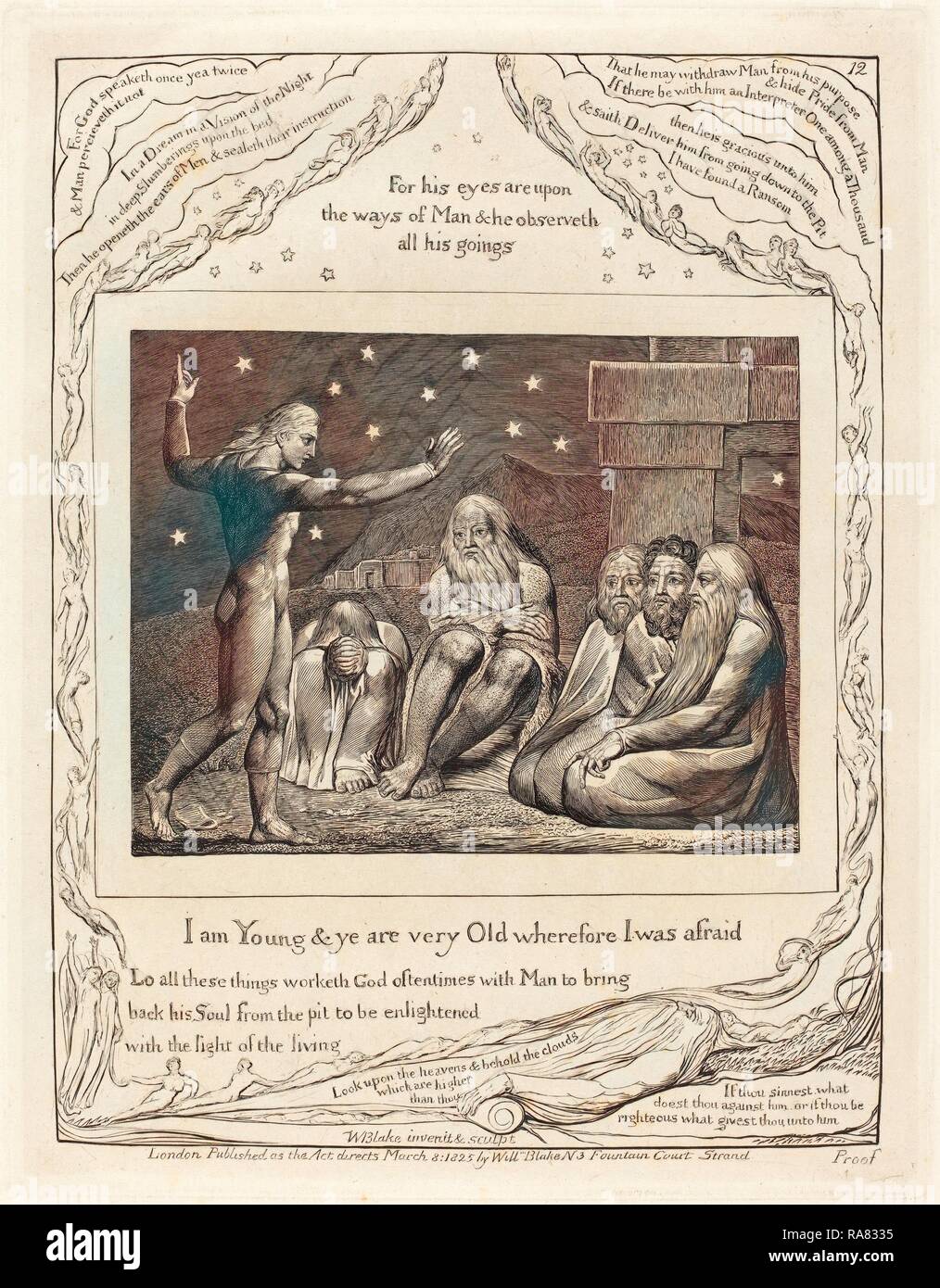 William Blake (britannique, 1757 - 1827), la colère de Elihu, 1825, gravure, papier indien. Repensé Banque D'Images