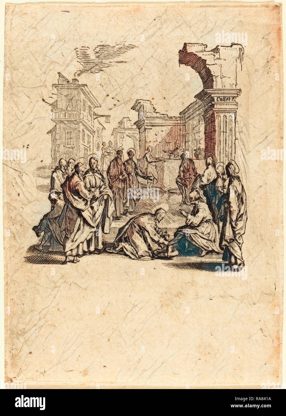 Jacques Callot (Français, 1592 - 1635), le Christ lavant les pieds des Apôtres, ch. 1624-1625, la gravure. Repensé Banque D'Images