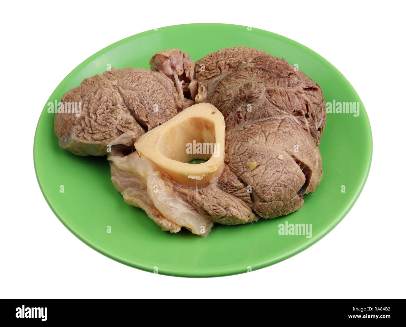 La viande bouillie de viande bovine - une base d'aliment diététique pour la restauration de l'hémoglobine. Gros plan studio isolated on white Banque D'Images
