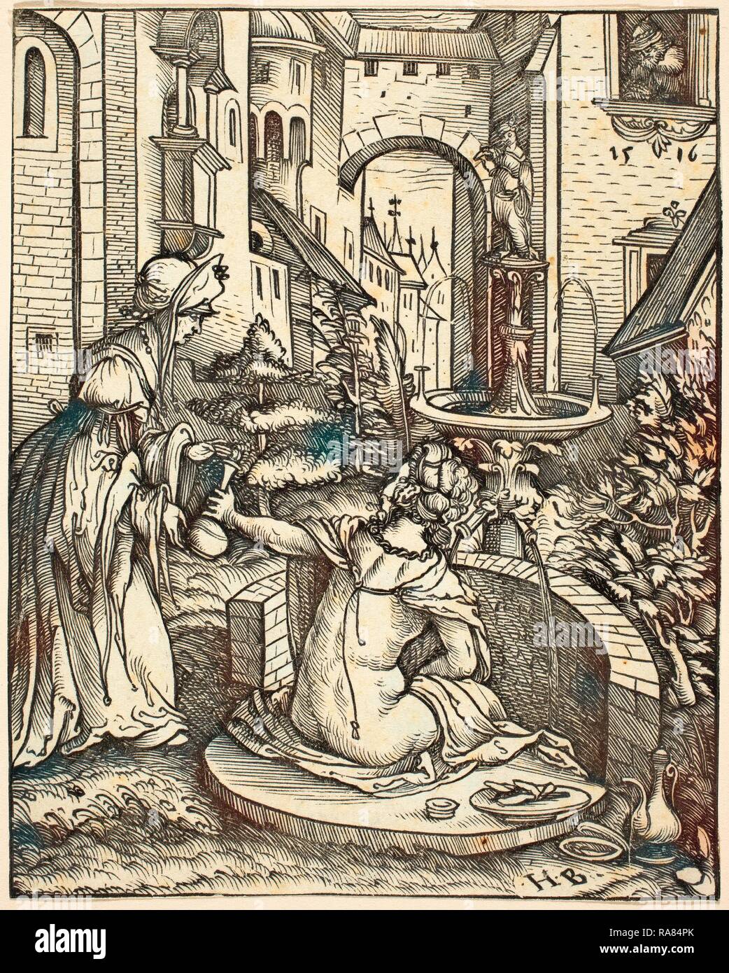 Hans Burgkmair I (Allemand, 1473 - 1531), Patrick à la baignoire, 1519, gravure sur bois. Repensé par Gibon. L'art classique avec un repensé Banque D'Images