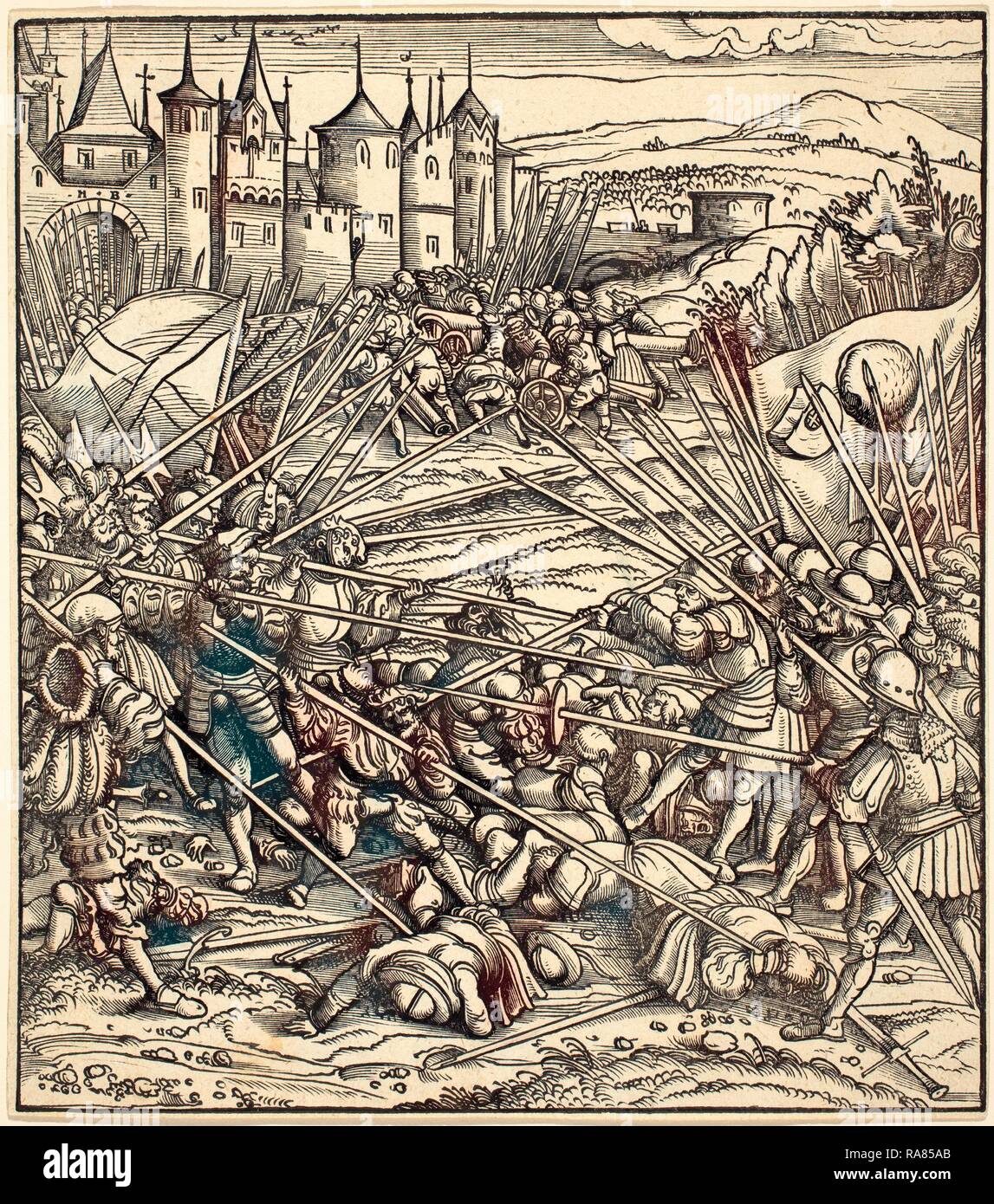 Hans Burgkmair I (Allemand, 1473 - 1531), bataille de la soldats de pied de lances, gravure sur bois. Repensé Banque D'Images