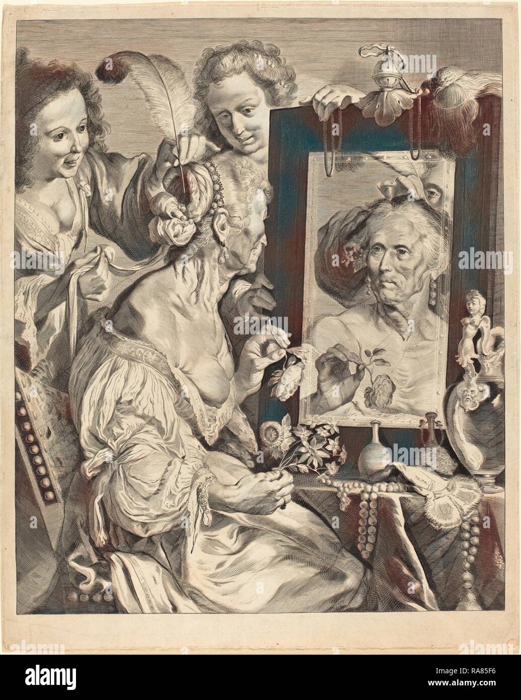 Jeremias Falck après Johann Liss après Bernardo Strozzi (Allemand), ch. 1619 - 1677), une vieille femme à la toilette Tableau repensé Banque D'Images