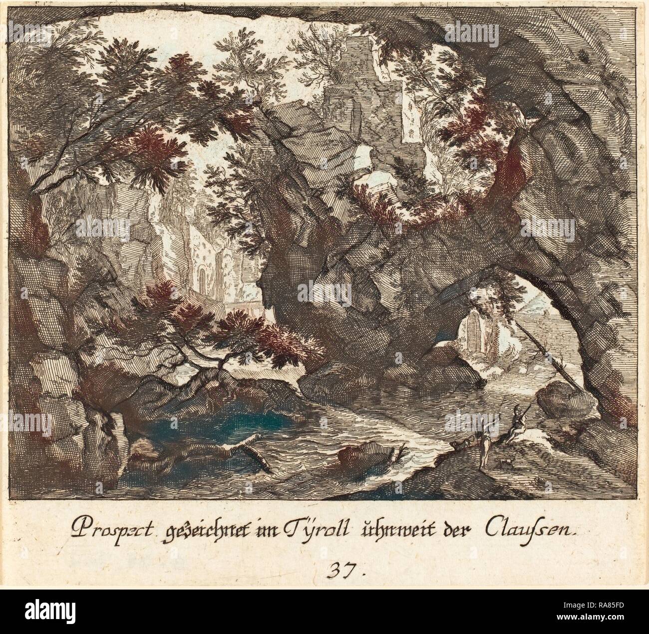 Melchior Küsel D'après Johann Wilhelm Baur (Allemand, 1626 - 1683), Paysage tyrolien, 1681, eau-forte. Repensé Banque D'Images