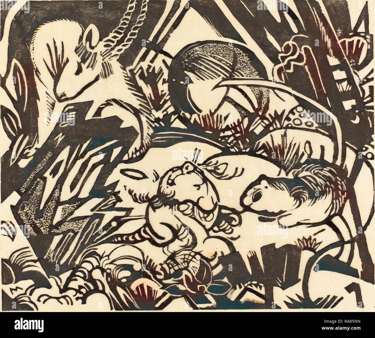 Franz Marc, Légende des animaux (Tierlegende), allemand, 1880 - 1916, 1912, xylographie sur papier Japon. Repensé Banque D'Images